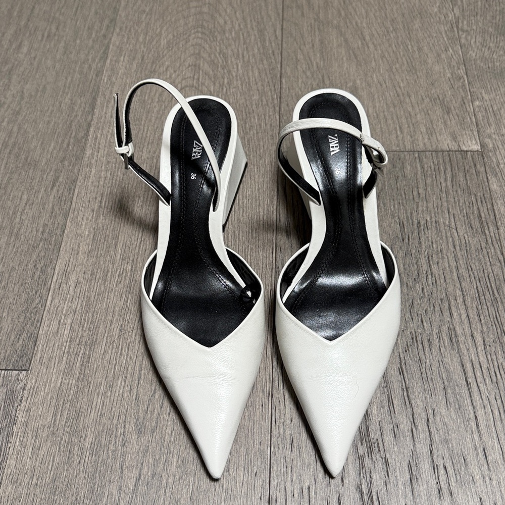 Zara White Pointed Toe Slingback Heels